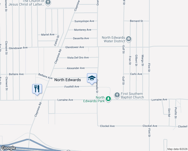 map of restaurants, bars, coffee shops, grocery stores, and more near 16967 Bellaire Avenue in North Edwards