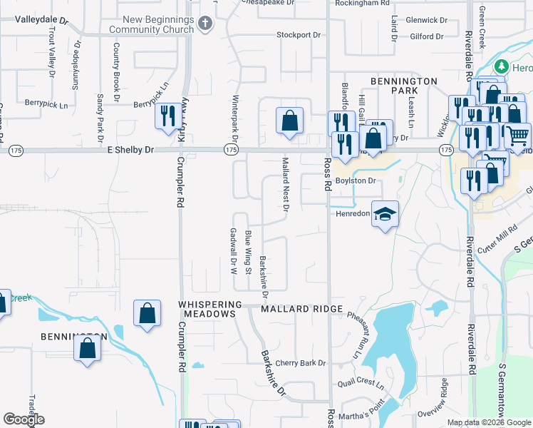 map of restaurants, bars, coffee shops, grocery stores, and more near 4805 Barkshire Drive in Memphis