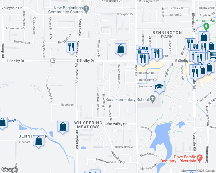 map of restaurants, bars, coffee shops, grocery stores, and more near 4809 Barkshire Drive in Memphis
