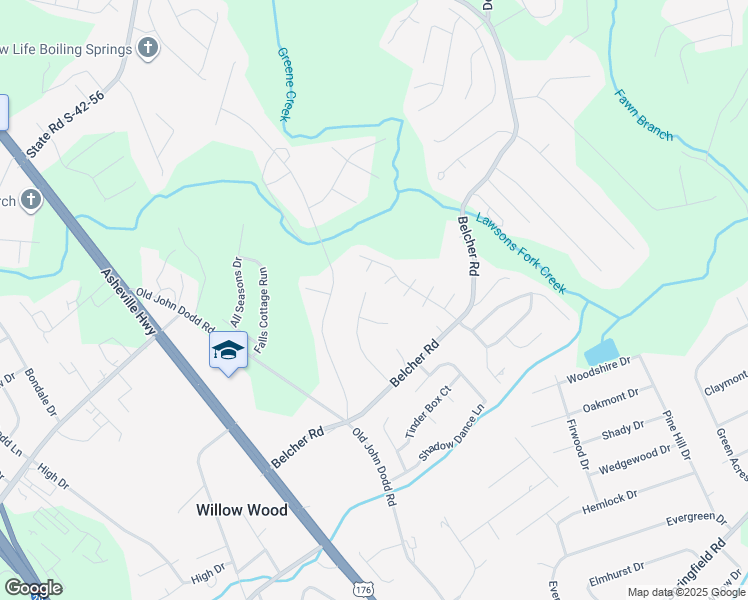 map of restaurants, bars, coffee shops, grocery stores, and more near 716 Hawk Run in Boiling Springs