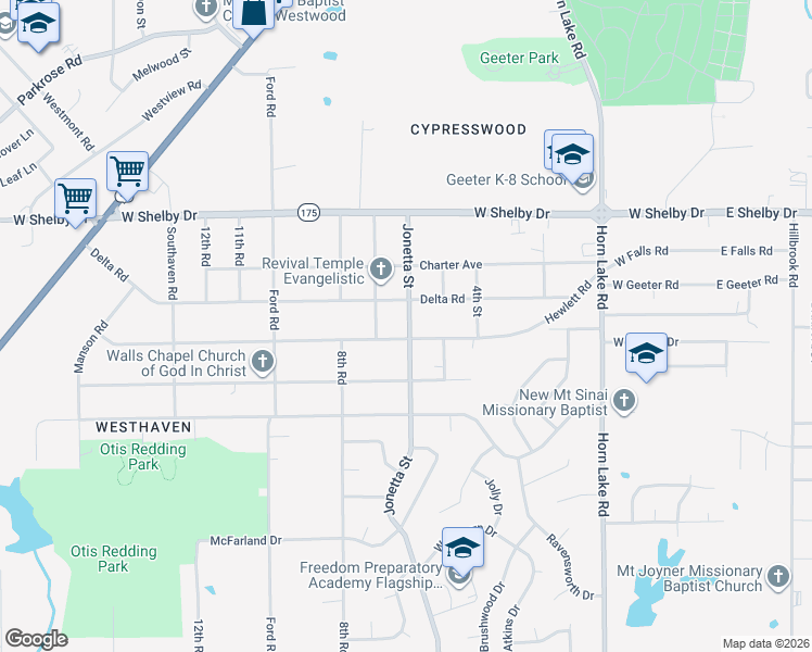 map of restaurants, bars, coffee shops, grocery stores, and more near 372 Hewlett Road in Memphis