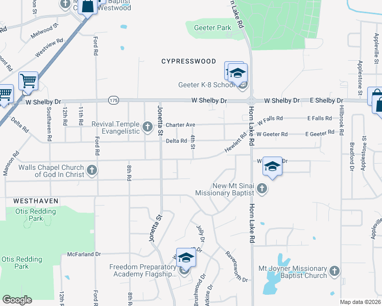 map of restaurants, bars, coffee shops, grocery stores, and more near 288 Hewlett Road in Memphis