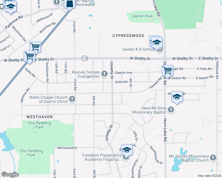 map of restaurants, bars, coffee shops, grocery stores, and more near 372 Hewlett Road in Memphis
