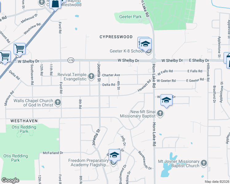 map of restaurants, bars, coffee shops, grocery stores, and more near 288 Hewlett Road in Memphis