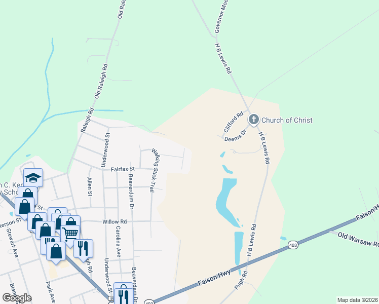 map of restaurants, bars, coffee shops, grocery stores, and more near 107-109 Bizzell Drive in Clinton