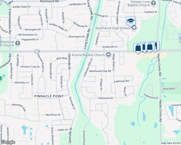 map of restaurants, bars, coffee shops, grocery stores, and more near 7651 Newfound Gap Road in Memphis