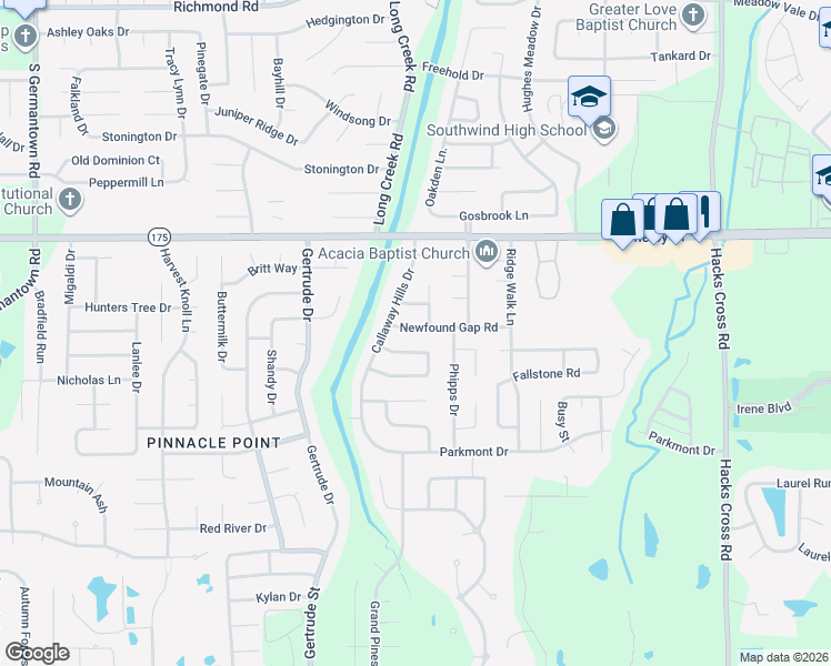 map of restaurants, bars, coffee shops, grocery stores, and more near 7651 Newfound Gap Road in Memphis