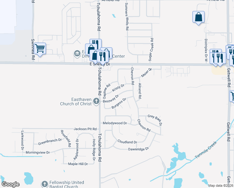 map of restaurants, bars, coffee shops, grocery stores, and more near 3350 Bestway Drive in Memphis