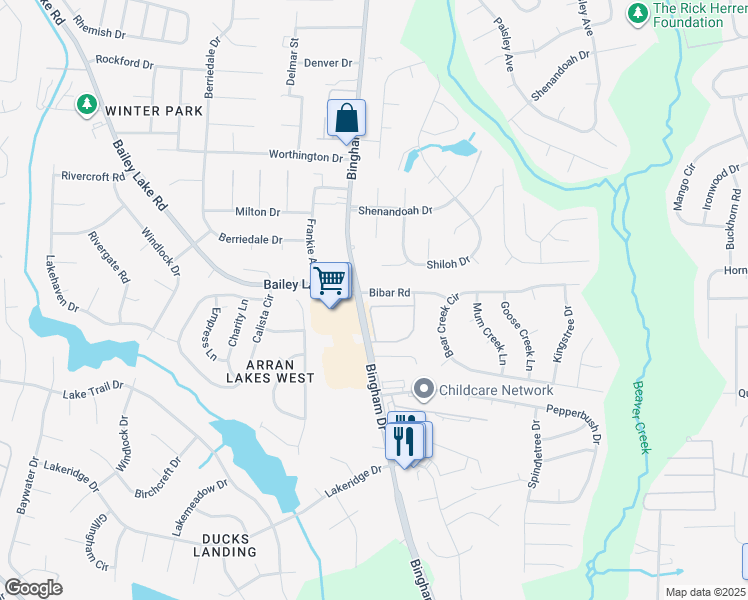 map of restaurants, bars, coffee shops, grocery stores, and more near 1830 Balmoral Drive in Fayetteville