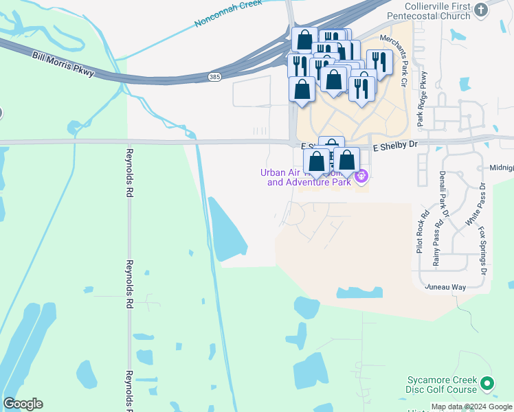map of restaurants, bars, coffee shops, grocery stores, and more near 4715 East Shelby Drive in Collierville