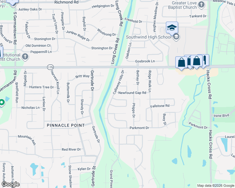 map of restaurants, bars, coffee shops, grocery stores, and more near 7651 Newfound Gap Road in Memphis