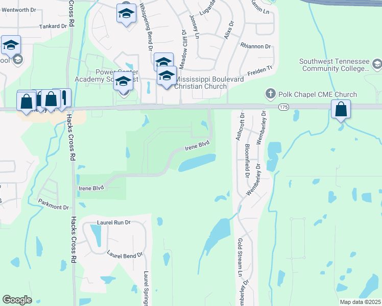 map of restaurants, bars, coffee shops, grocery stores, and more near 8315 Irene Boulevard in Memphis