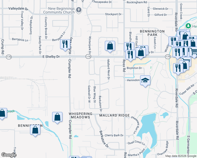 map of restaurants, bars, coffee shops, grocery stores, and more near 4805 Barkshire Drive in Memphis