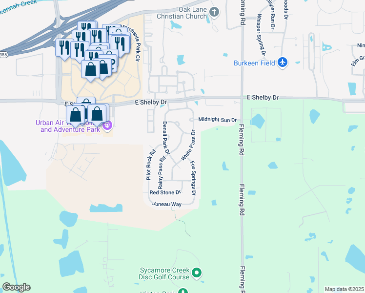 map of restaurants, bars, coffee shops, grocery stores, and more near 4800 Rainy Pass Road in Collierville