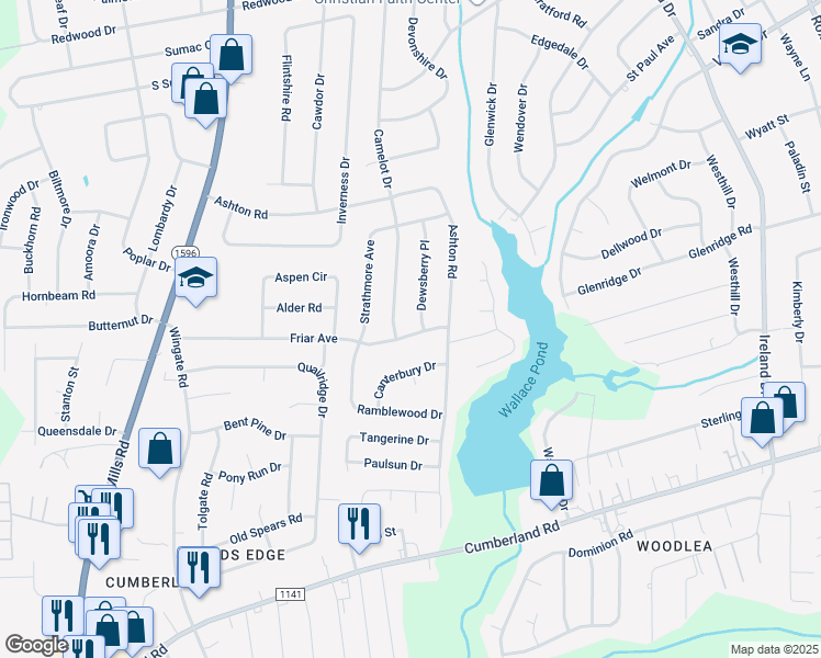 map of restaurants, bars, coffee shops, grocery stores, and more near 4612 Friar Avenue in Fayetteville