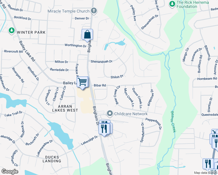 map of restaurants, bars, coffee shops, grocery stores, and more near 1770 Renwick Drive in Fayetteville