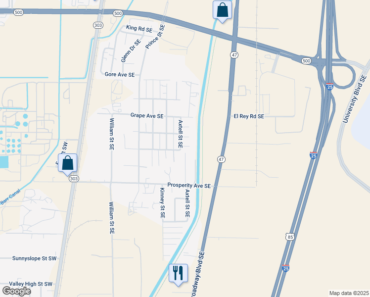 map of restaurants, bars, coffee shops, grocery stores, and more near 4309 Axtell Street Southeast in Albuquerque