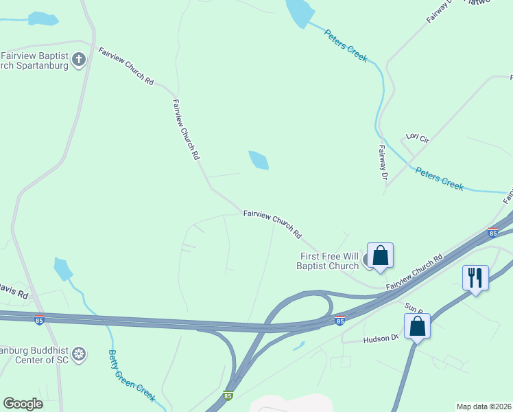 map of restaurants, bars, coffee shops, grocery stores, and more near 216 Fairview Church Road in Spartanburg