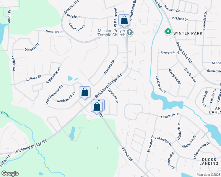map of restaurants, bars, coffee shops, grocery stores, and more near 6594 Vineyard Drive in Fayetteville