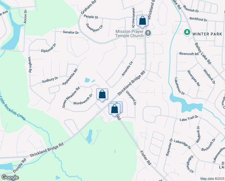 map of restaurants, bars, coffee shops, grocery stores, and more near 6563 Amanda Circle in Fayetteville