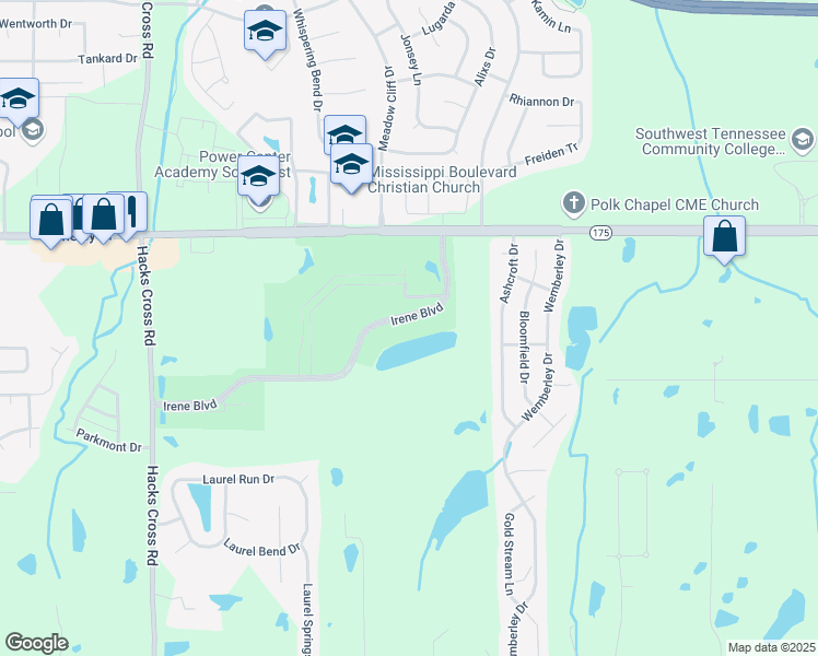 map of restaurants, bars, coffee shops, grocery stores, and more near 8315 Irene Boulevard in Memphis