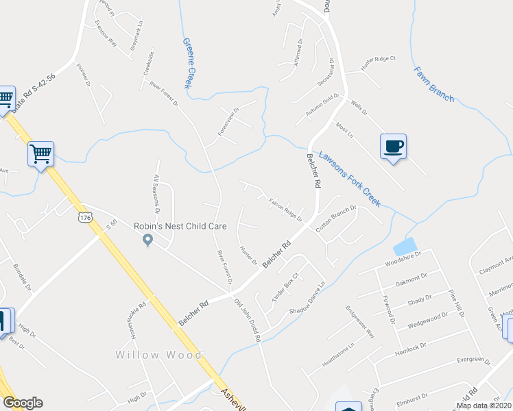 map of restaurants, bars, coffee shops, grocery stores, and more near 716 Hawk Run in Boiling Springs