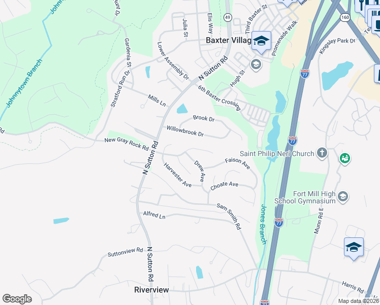 map of restaurants, bars, coffee shops, grocery stores, and more near 701 Drew Avenue in Fort Mill