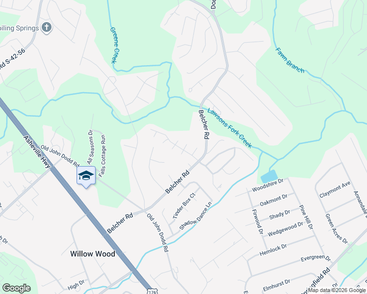 map of restaurants, bars, coffee shops, grocery stores, and more near 126 Falcon Ridge Drive in Boiling Springs