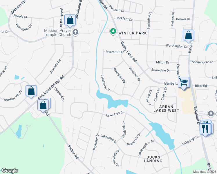 map of restaurants, bars, coffee shops, grocery stores, and more near 6248 Lakehaven Drive in Fayetteville