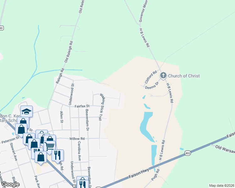 map of restaurants, bars, coffee shops, grocery stores, and more near 107 Bizzell Drive in Clinton
