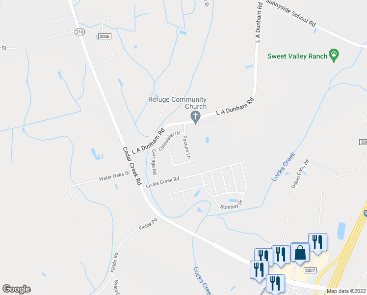 map of restaurants, bars, coffee shops, grocery stores, and more near 1124 Pasture Lane in Fayetteville