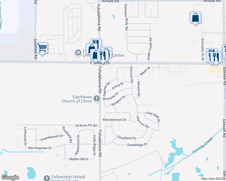 map of restaurants, bars, coffee shops, grocery stores, and more near 3333 Kristy Drive in Memphis