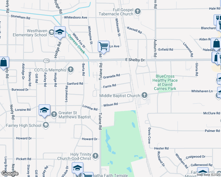 map of restaurants, bars, coffee shops, grocery stores, and more near 661 Farris Road in Memphis