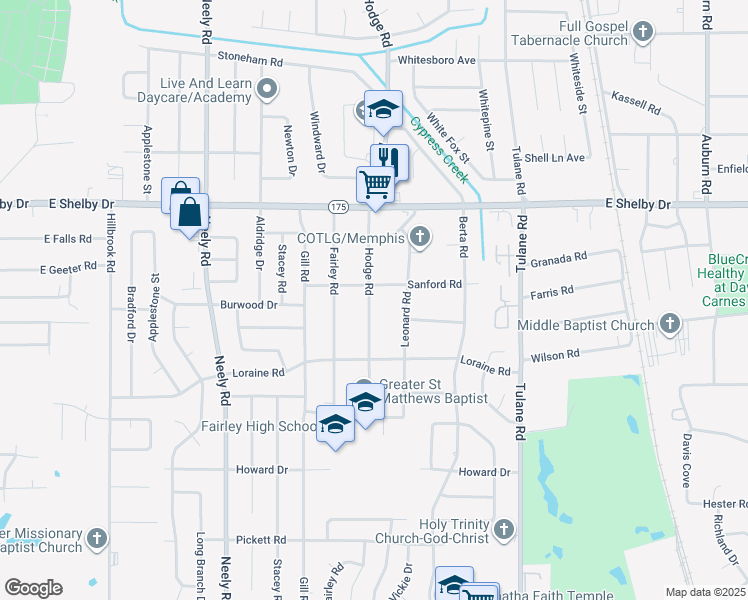 map of restaurants, bars, coffee shops, grocery stores, and more near 4794 Hodge Road in Memphis