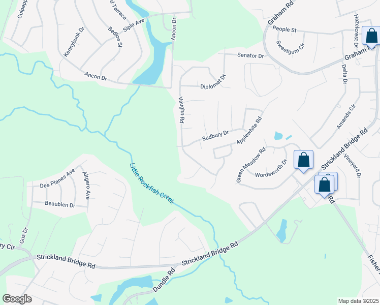 map of restaurants, bars, coffee shops, grocery stores, and more near 6723 Vaughn Road in Fayetteville