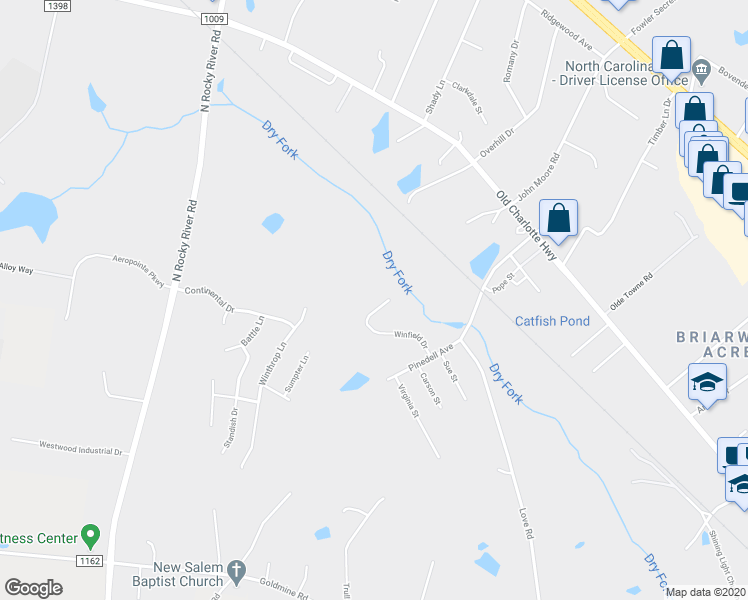 map of restaurants, bars, coffee shops, grocery stores, and more near 1831 Winfield Drive in Monroe