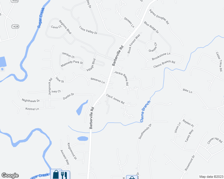 map of restaurants, bars, coffee shops, grocery stores, and more near 10158 Barberville Road in Fort Mill