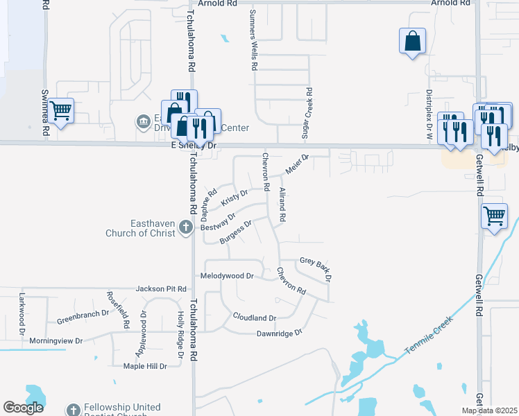 map of restaurants, bars, coffee shops, grocery stores, and more near 3401 Bestway Drive in Memphis