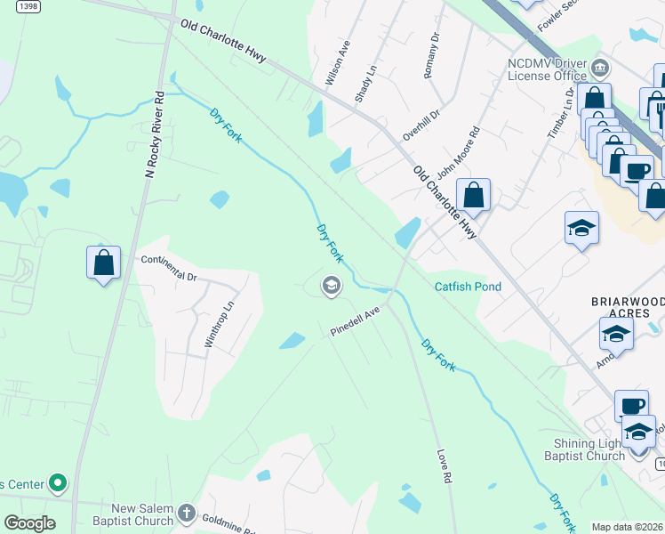map of restaurants, bars, coffee shops, grocery stores, and more near 1836 Winfield Drive in Monroe