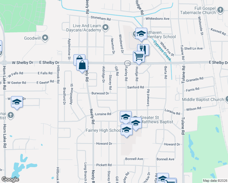 map of restaurants, bars, coffee shops, grocery stores, and more near 4791 Gill Road in Memphis