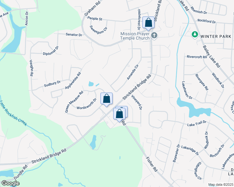 map of restaurants, bars, coffee shops, grocery stores, and more near 6563 Amanda Circle in Fayetteville