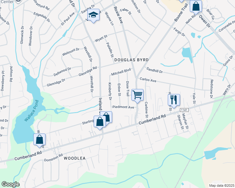 map of restaurants, bars, coffee shops, grocery stores, and more near 2230 Enloe Street in Fayetteville
