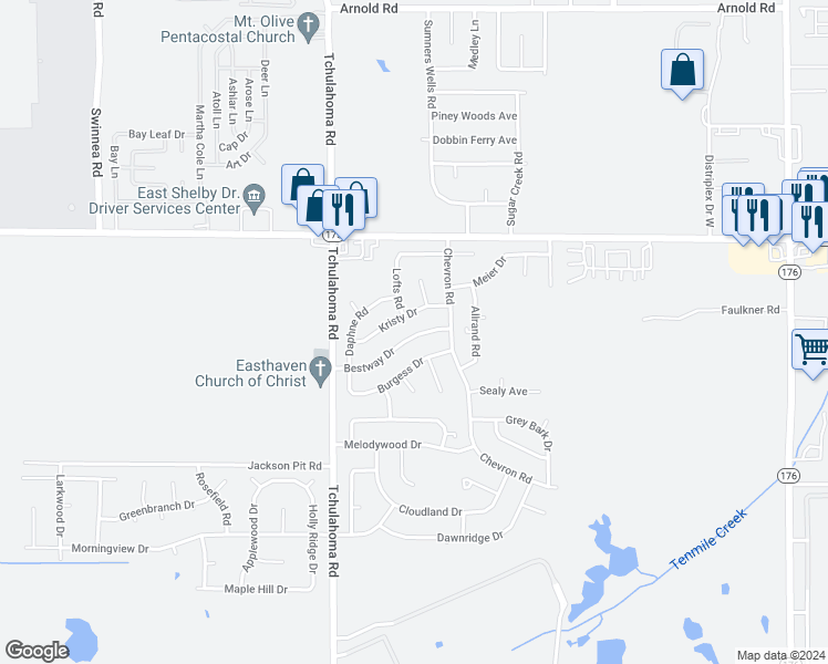 map of restaurants, bars, coffee shops, grocery stores, and more near 3350 Bestway Drive in Memphis
