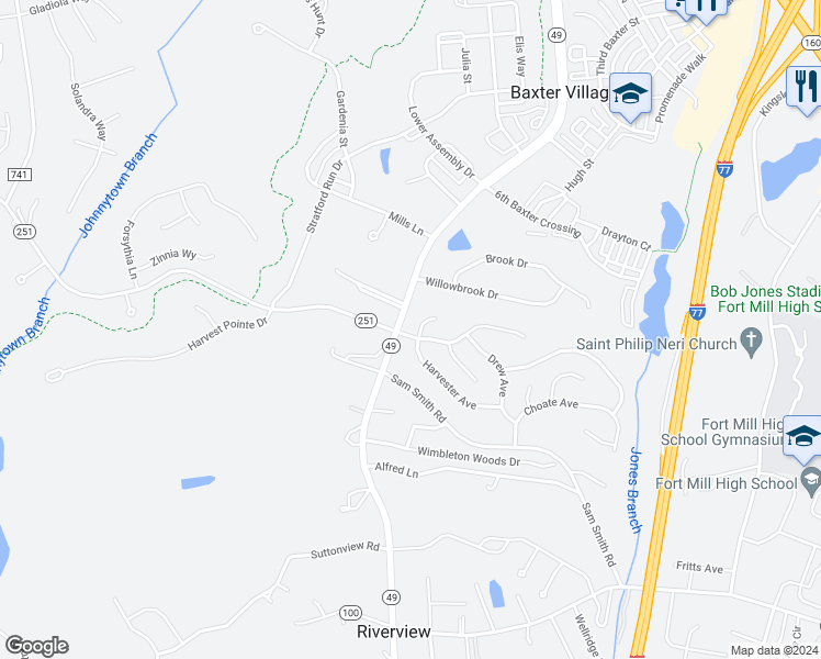 map of restaurants, bars, coffee shops, grocery stores, and more near 1003 Sharon Lee Avenue in Fort Mill