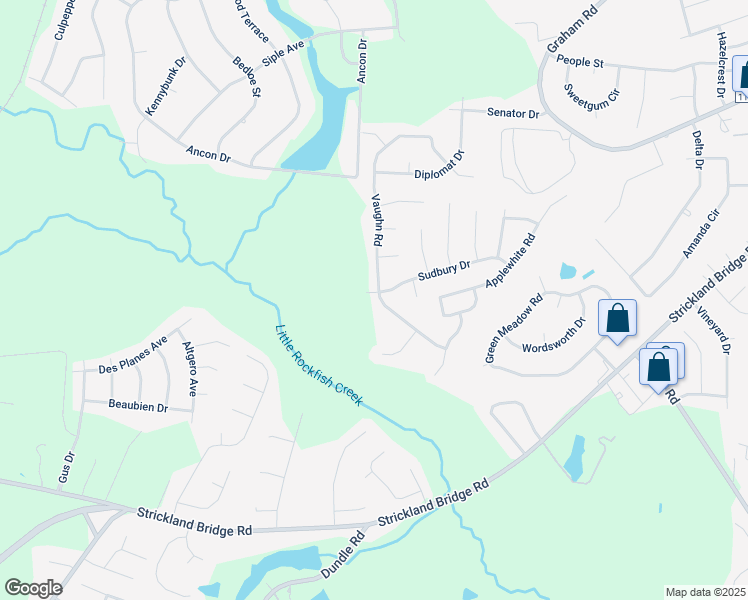 map of restaurants, bars, coffee shops, grocery stores, and more near 6716 Vaughn Road in Fayetteville