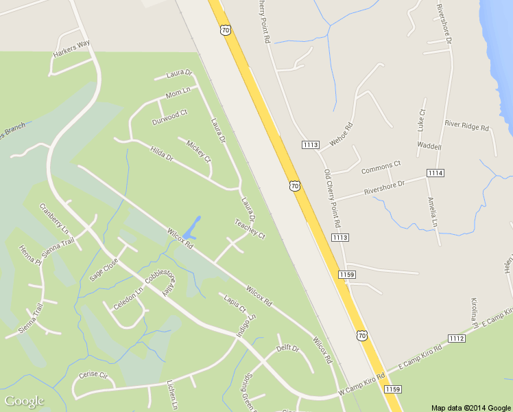 map of restaurants, bars, coffee shops, grocery stores, and more near 120 Laura Dr in New Bern