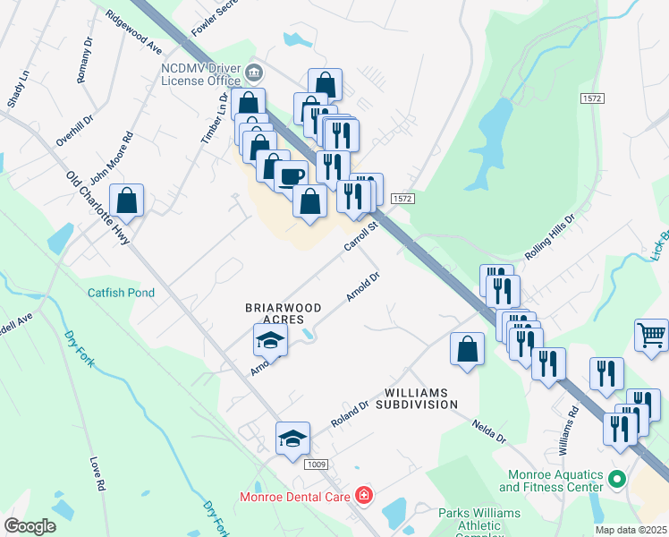 map of restaurants, bars, coffee shops, grocery stores, and more near 2538 Carroll Street in Monroe