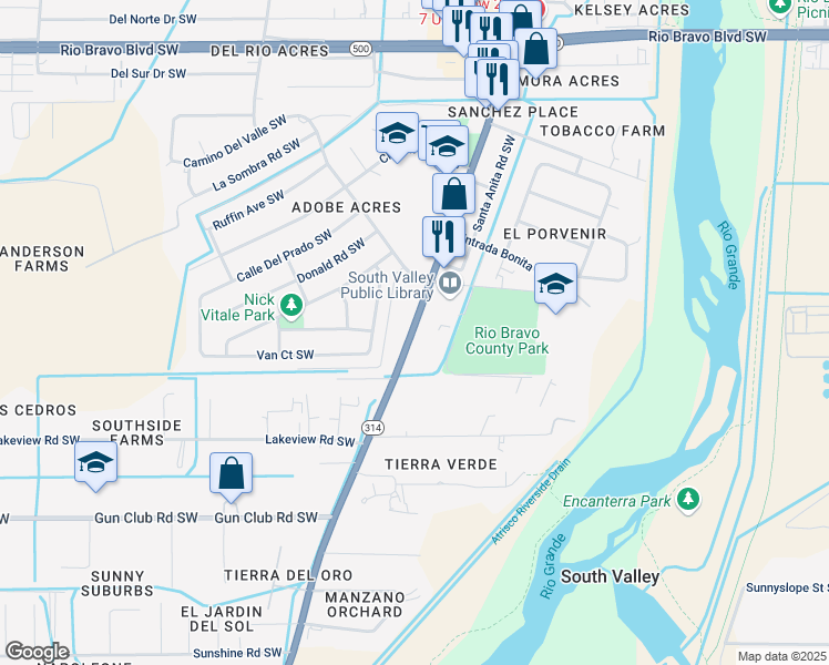 map of restaurants, bars, coffee shops, grocery stores, and more near 3912 Isleta Boulevard Southwest in Albuquerque