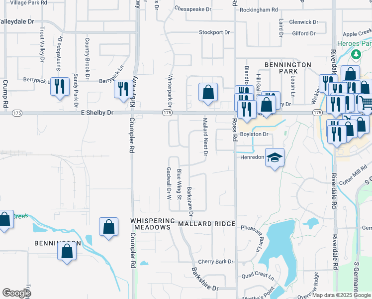 map of restaurants, bars, coffee shops, grocery stores, and more near 4787 Barkshire Drive in Memphis