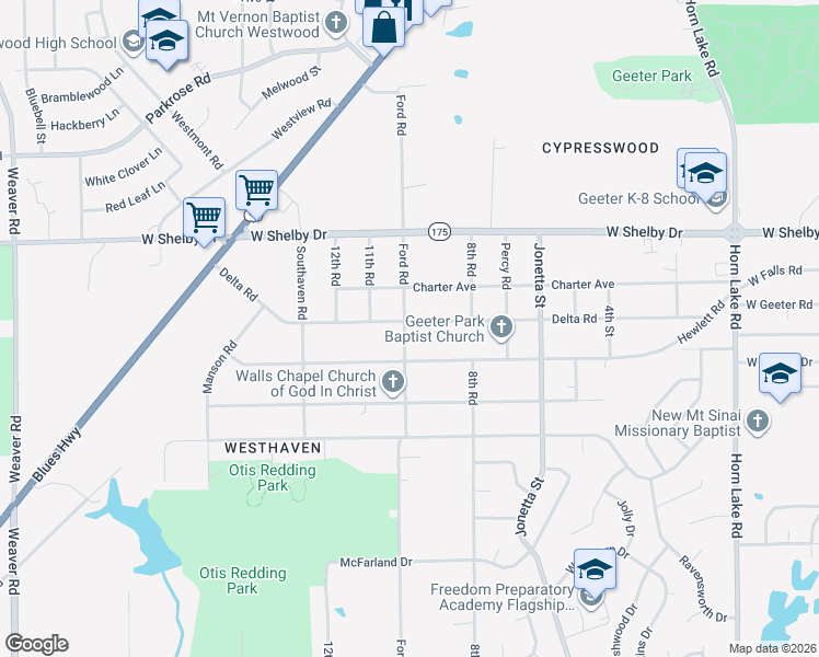 map of restaurants, bars, coffee shops, grocery stores, and more near 507 Delta Road in Memphis